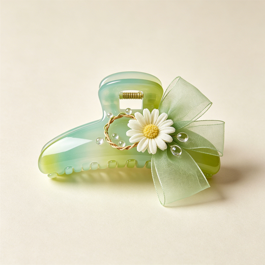 Green Gradient Daisy Wreath Organza Shark Clip