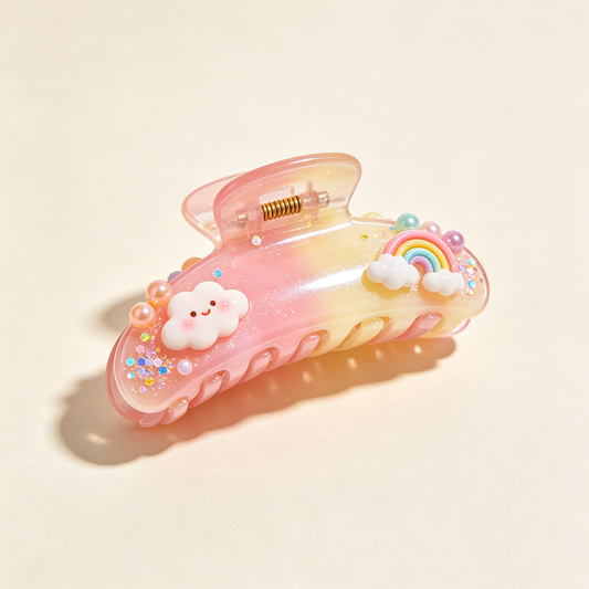 Pink Yellow Gradient Rainbow Cloud Glitter Shark Clip