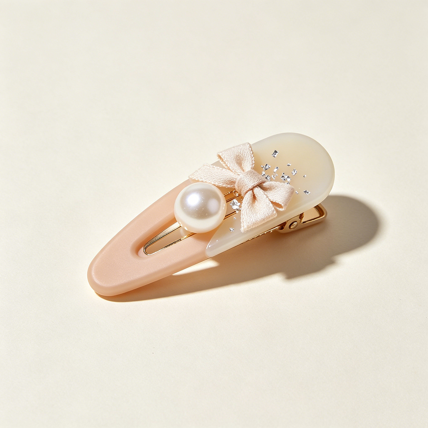 Blush Gradient Ribbon Pearl Glitter Drop BB Clip