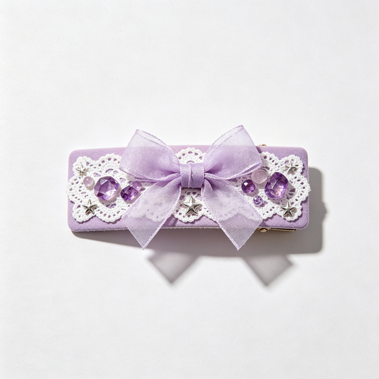 Lavender Lace Bow Amethyst Star Barrette
