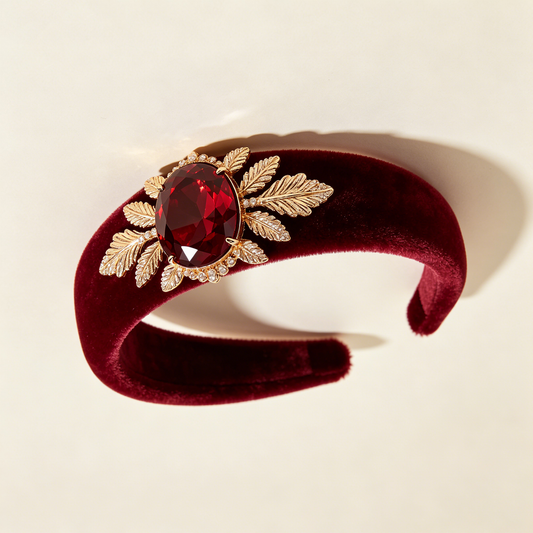 Burgundy Velvet Ruby Leaf Headband