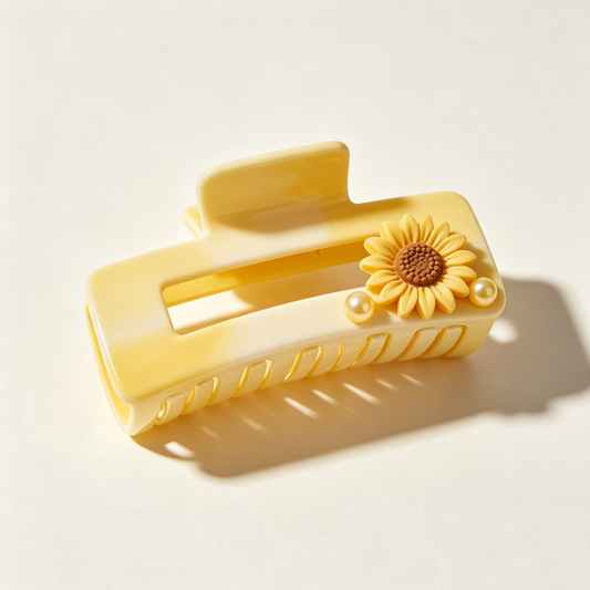 Cream Yellow Gradient Sunflower Pearl Square Shark Clip