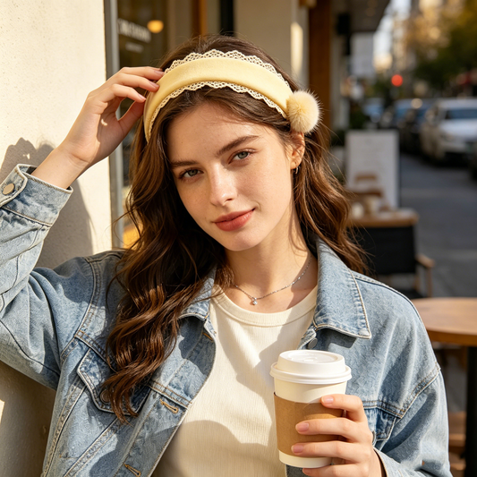 Cream Lace Pom Headband