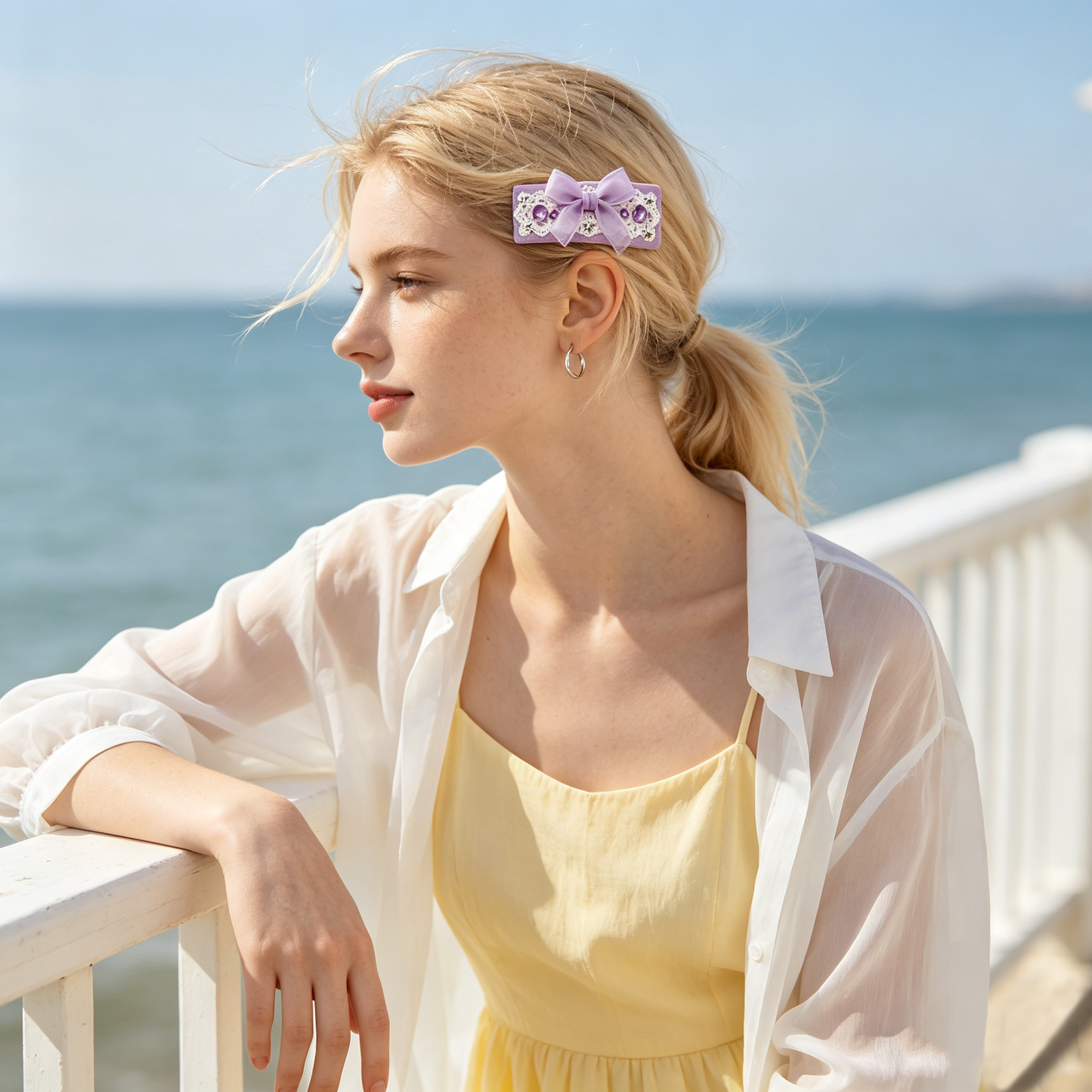 Lavender Lace Bow Amethyst Star Barrette