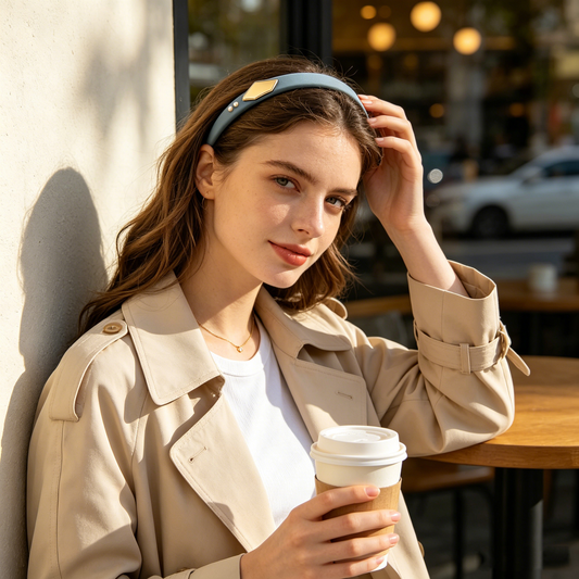 Dusty Blue Metal Pearl Thin Headband