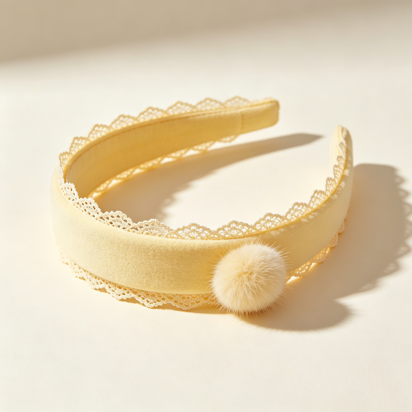 Cream Lace Pom Headband