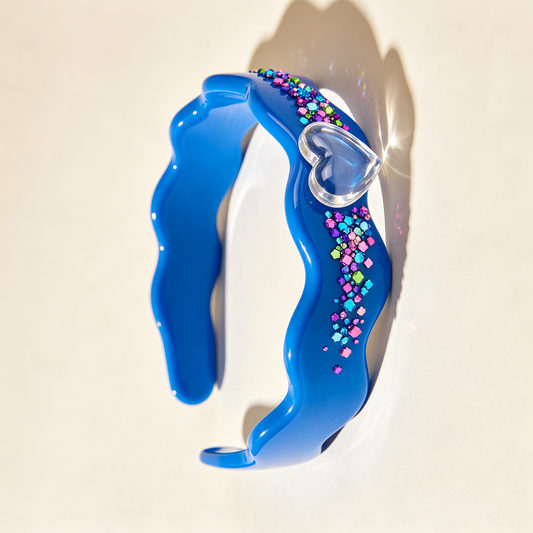Bright Blue Wavy Rhinestone Heart Headband