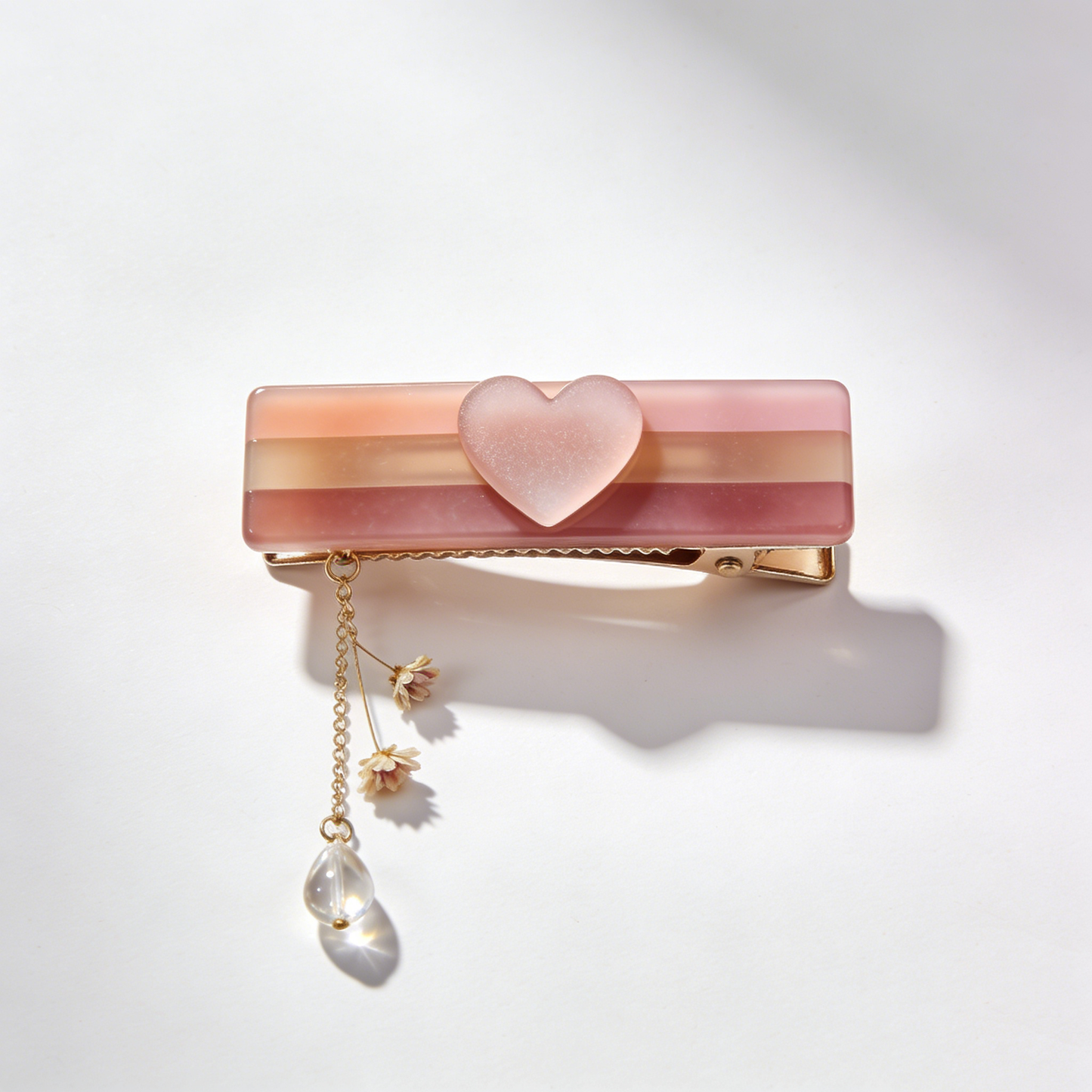 Pink Gradient Heart Dried Flower Tassel Barrette