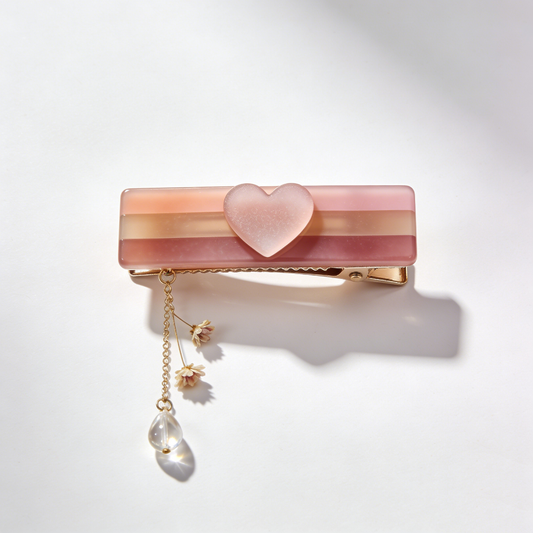 Pink Gradient Heart Dried Flower Tassel Barrette