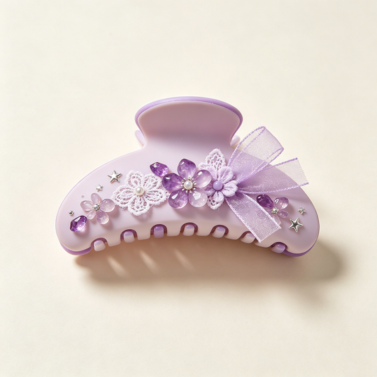 Lilac Lace Purple Flower Star Organza Shark Clip