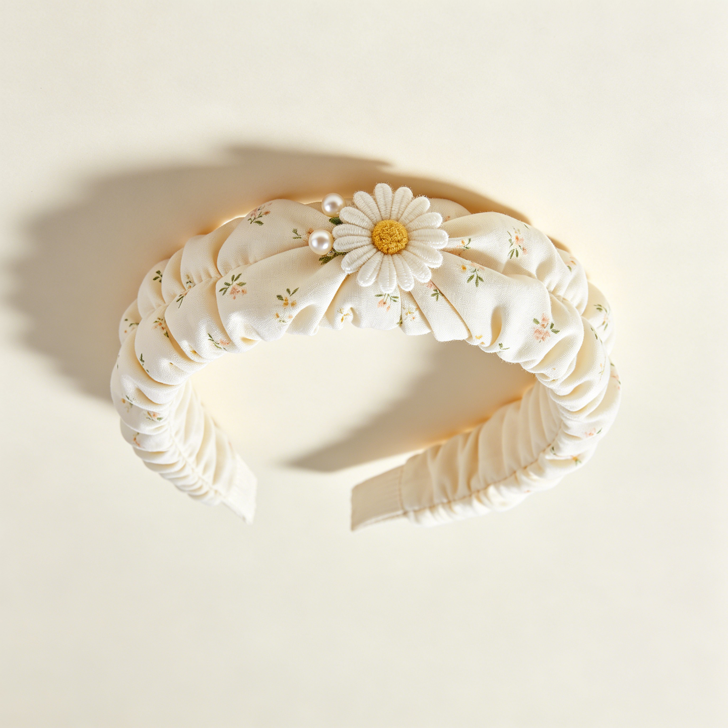 Cream Floral Ruched Daisy Headband