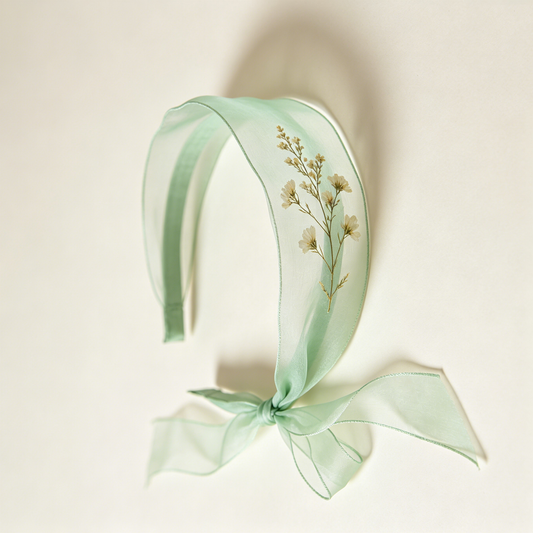 Mint Tulle Dried Flower Bow Headband