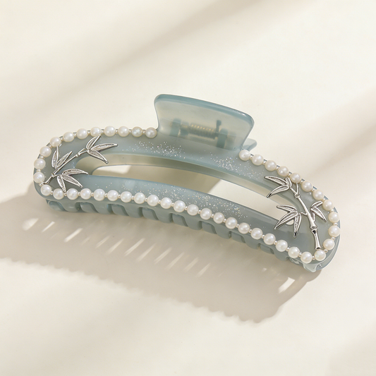 Misty Green Silver Bamboo Pearl Hollow Shark Clip