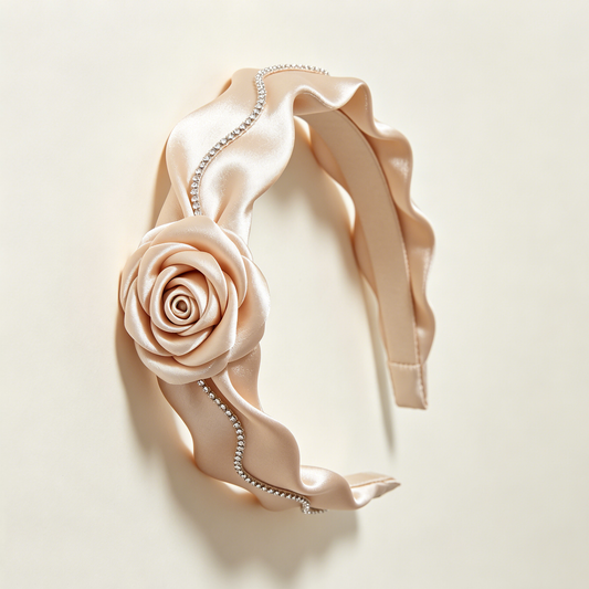 Blush Wavy Satin Rose Rhinestone Headband