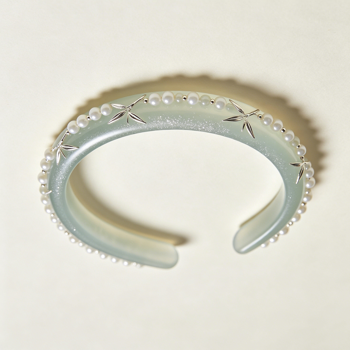 Pale Green Jade Bamboo Leaf Pearl Headband