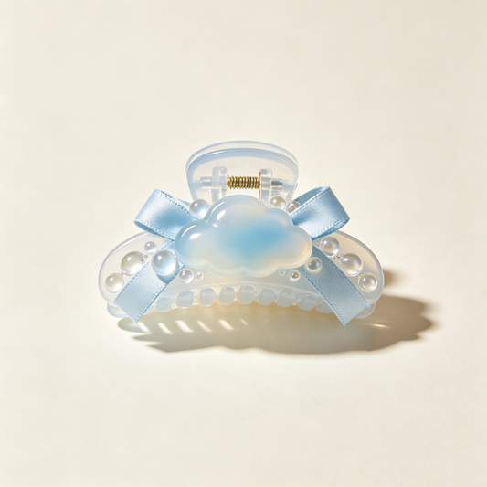 Gradient Blue Cloud Ribbon Pearl Shark Clip
