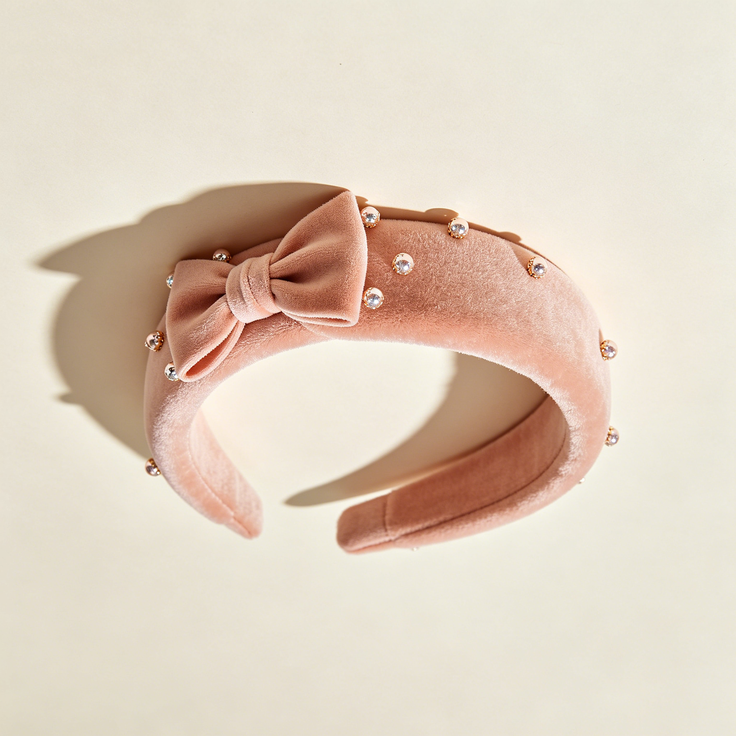 Pink Velvet Bow Rhinestone Headband
