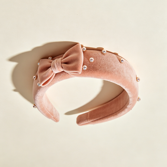 Pink Velvet Bow Rhinestone Headband