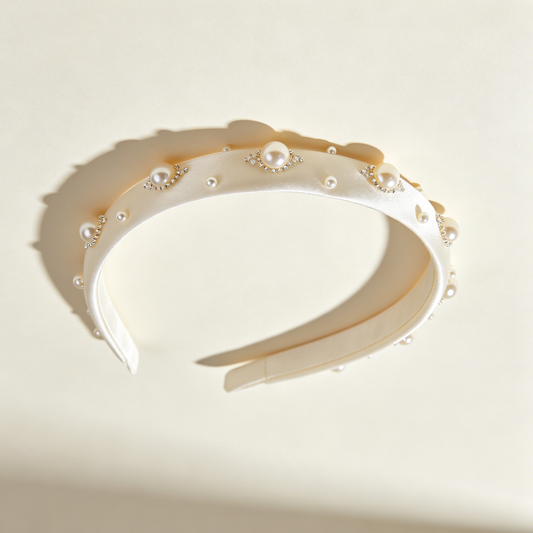 Ivory Sparse Pearl Rhinestone Satin Headband