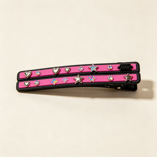 Hot Pink Heart Rainbow Star Thin Hair Clips