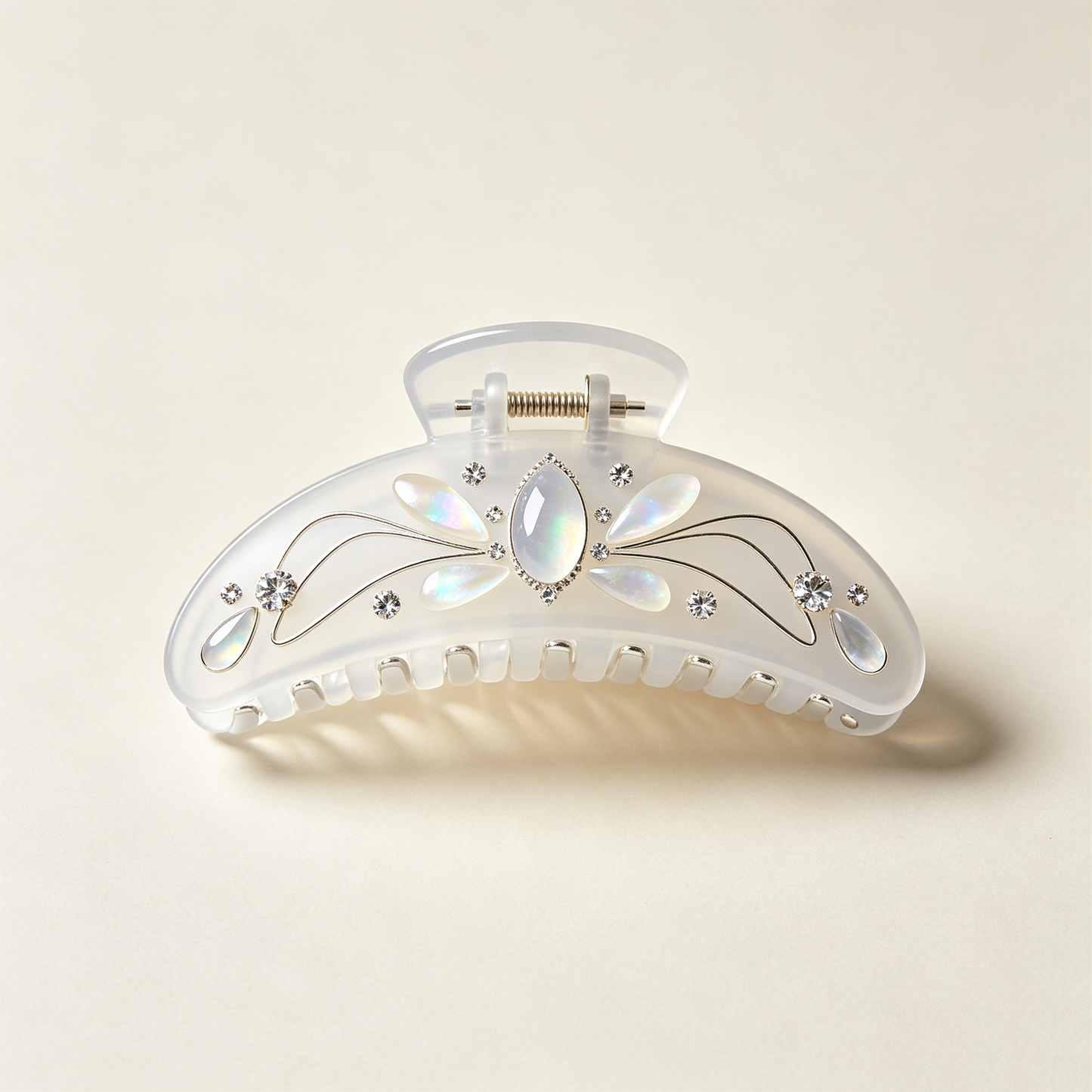 Frost White Mother-of-Pearl Rhinestone Dragonfly Shark Clip