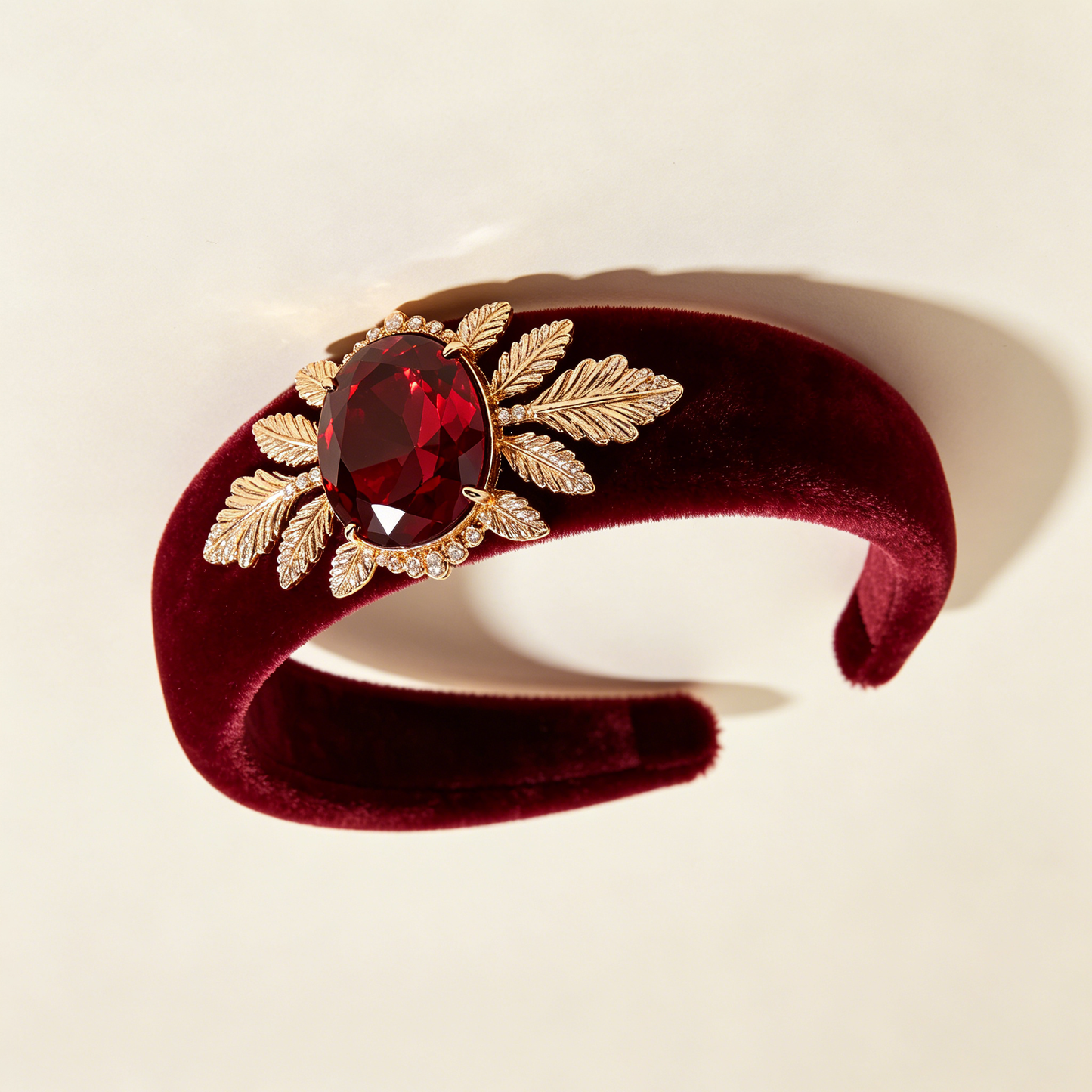 Burgundy Velvet Ruby Leaf Headband
